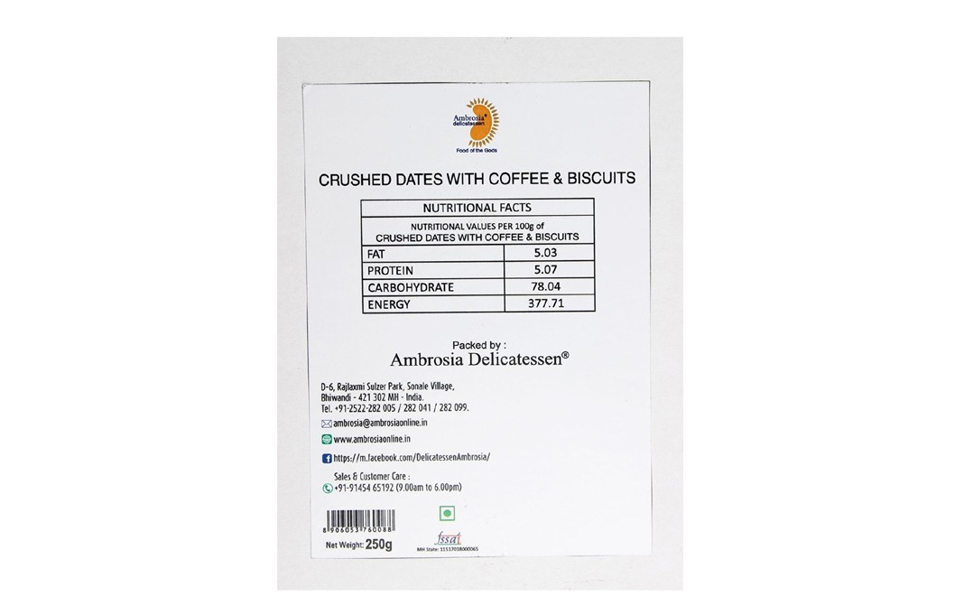 Ambrosia Delicatessen Crushed Dates With Coffee & Biscuits   Box  250 grams